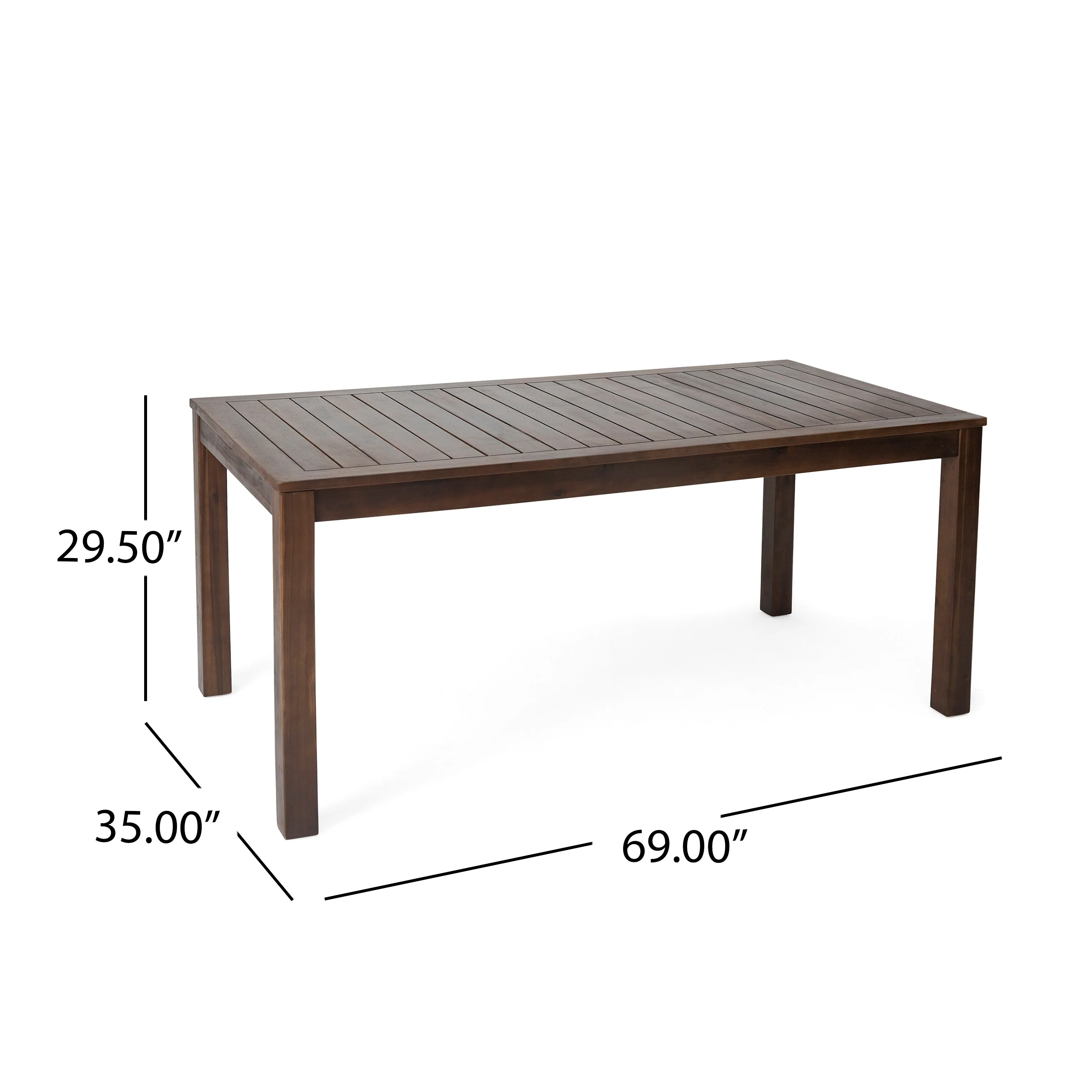 Roomfitters Solid Wood Dining Table, Rectangular Slatted Tabletop, Weather-Resistant Outdoor Patio Table, Dark Brown