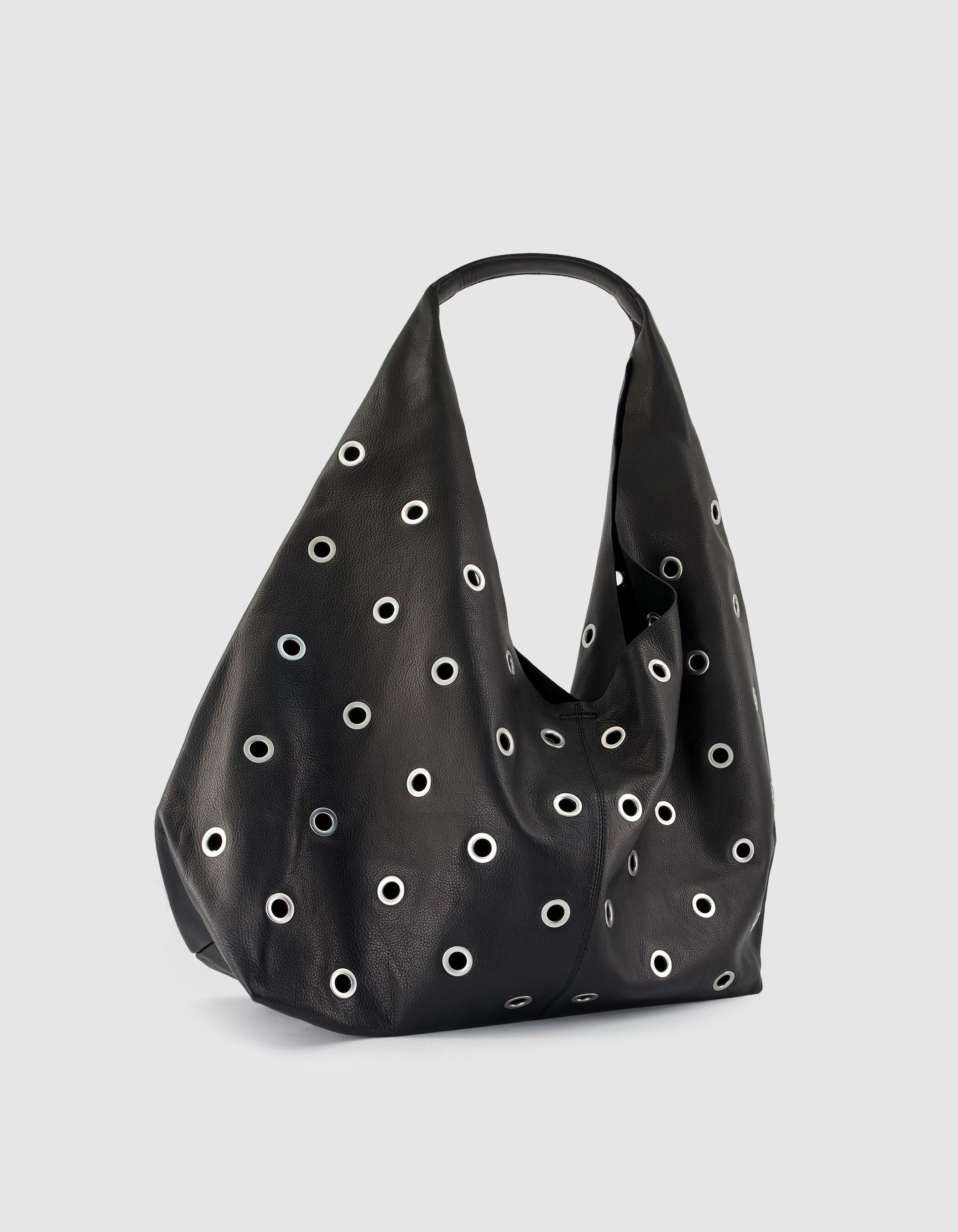 Sac Hobo noir cuir décor maxi oeillets Taille XL Femme