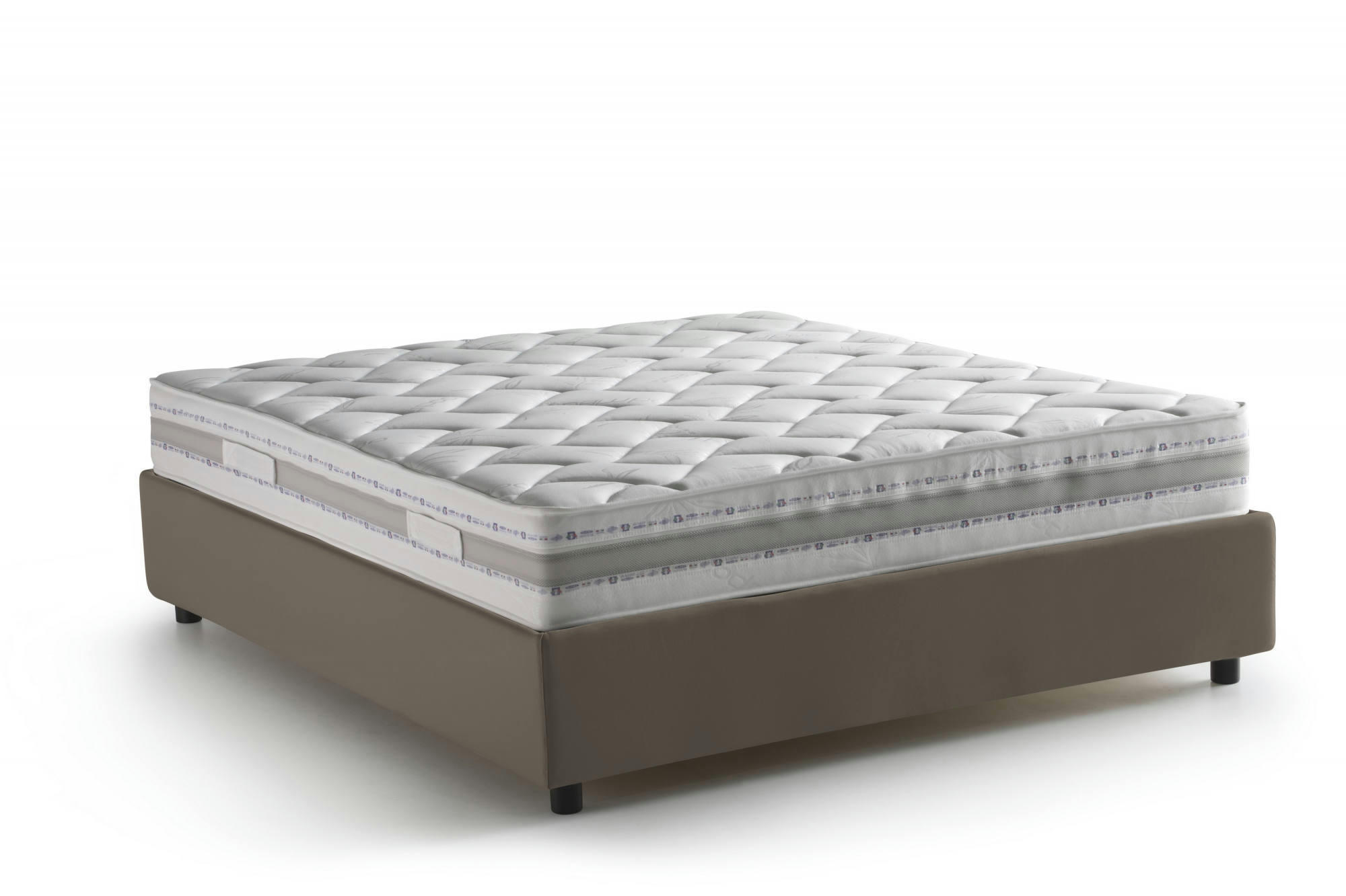 ALESSIA - Lit coffre 160x200 cm en éco-cuir gris taupe