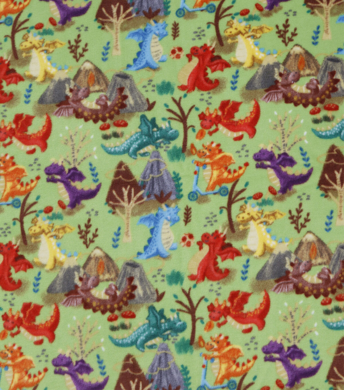 Playful Dragons on Green Anti Pill Fleece Fabric