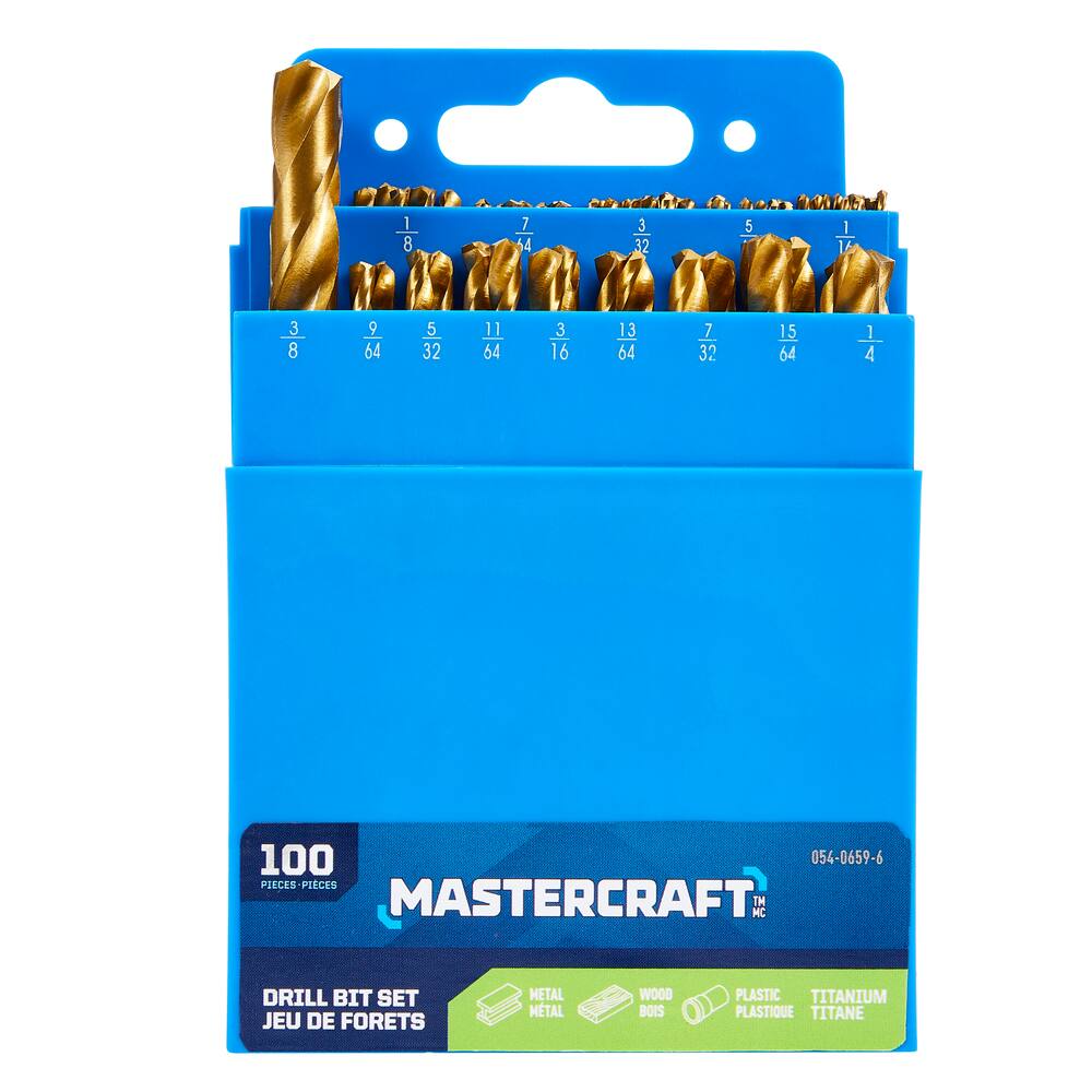 Mastercraft Titanium Drill Bit Set for Wood, Metal, Plastic, 100-pc