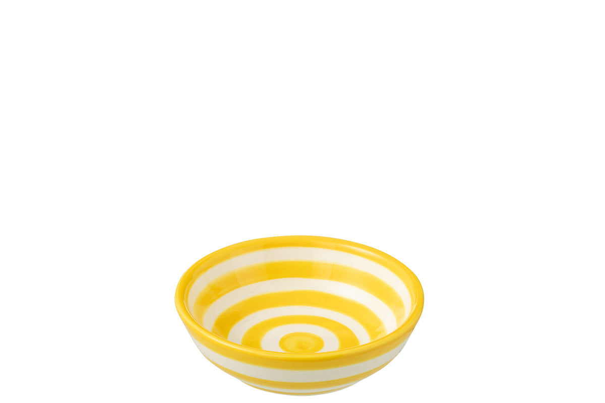 J-Line kom Granada Stripes Low - keramiek - wit/geel - small - Ø 14 cm