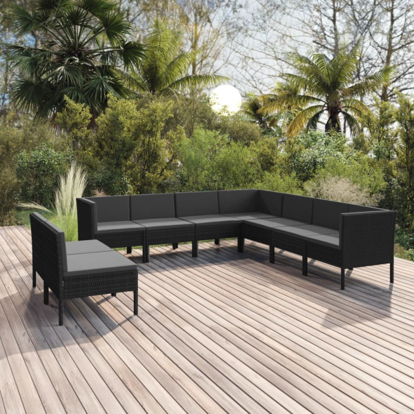 Zestaw wypoczynkowy do ogrodu Czarny Technorattan 6x sofa środkowa   3x
