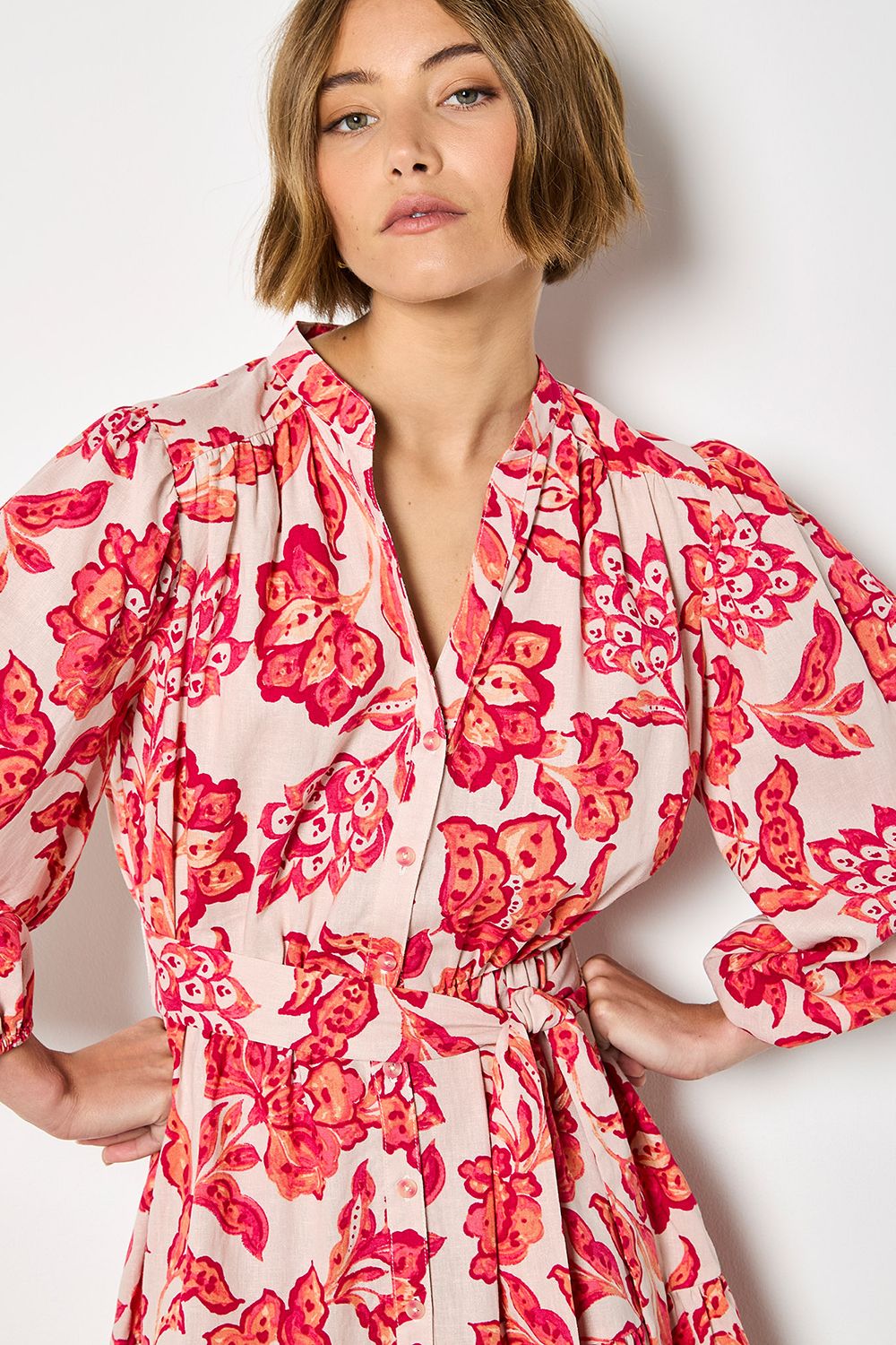 Apricot Painterly Sarasa Floral Mini Dress