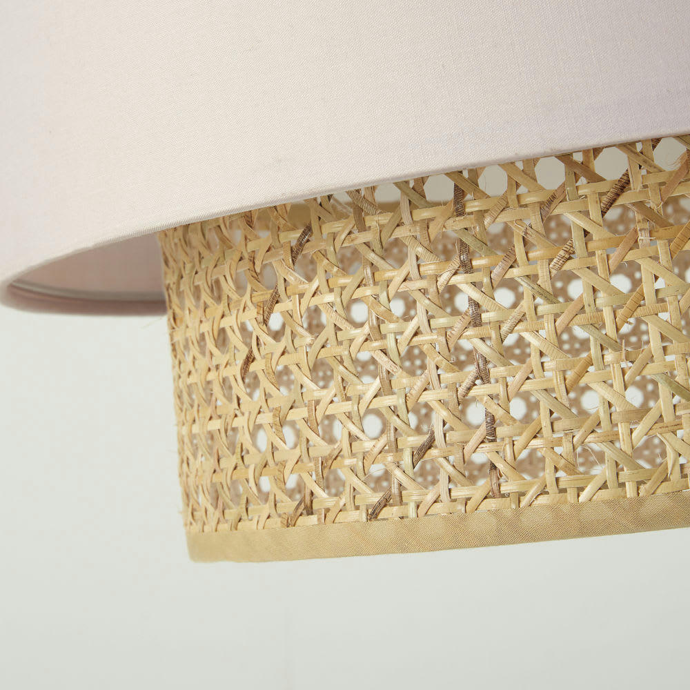 LILA - Abat-jour pour suspension rose cannage en osier