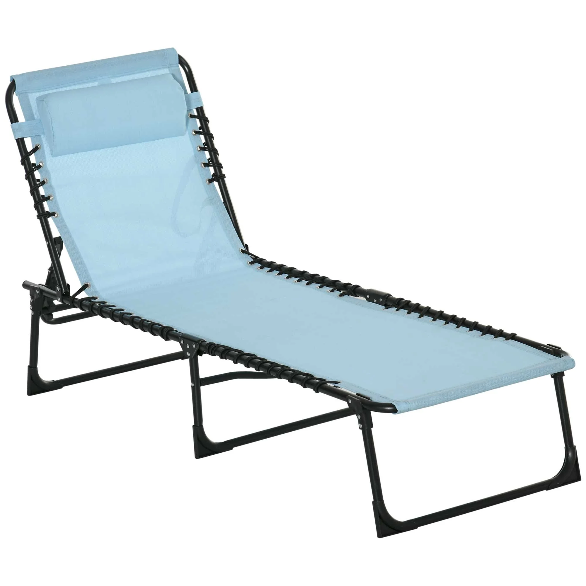 Outdoor Folding Chaise Lounge Chair with Adjustable Backrest and Footrest for Beach Patio Poolside
