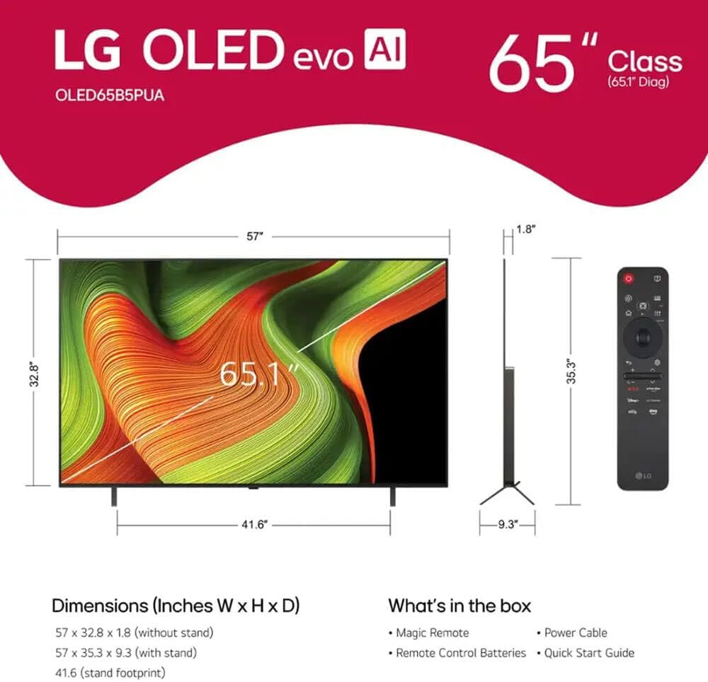 LG 65-Inch Class OLED B4 Series Smart TV 4K Processor Flat Screen with Magic Remote AI-Powered with Alexa Built-in (OLED65B4PUA  2024) (Renewed)
