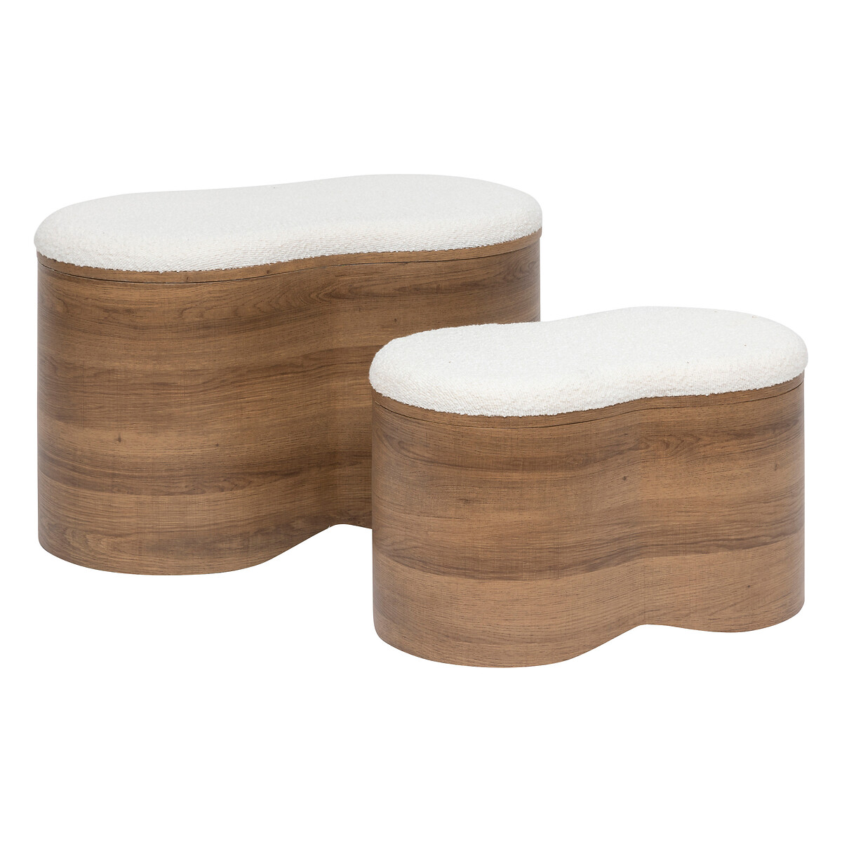 2 chest benches "Loe" Boucl&eacute;, Caramel, 72x45x40.5 cm