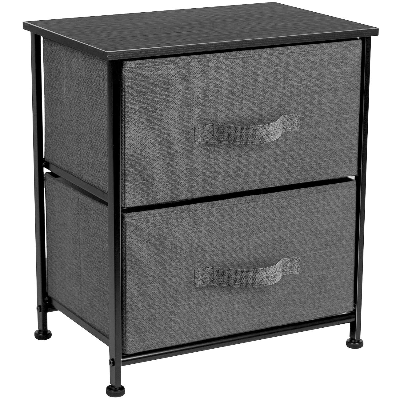 2 Drawer Nightstand Dresser Organizer Steel Frame Wood Top Fabric Bins