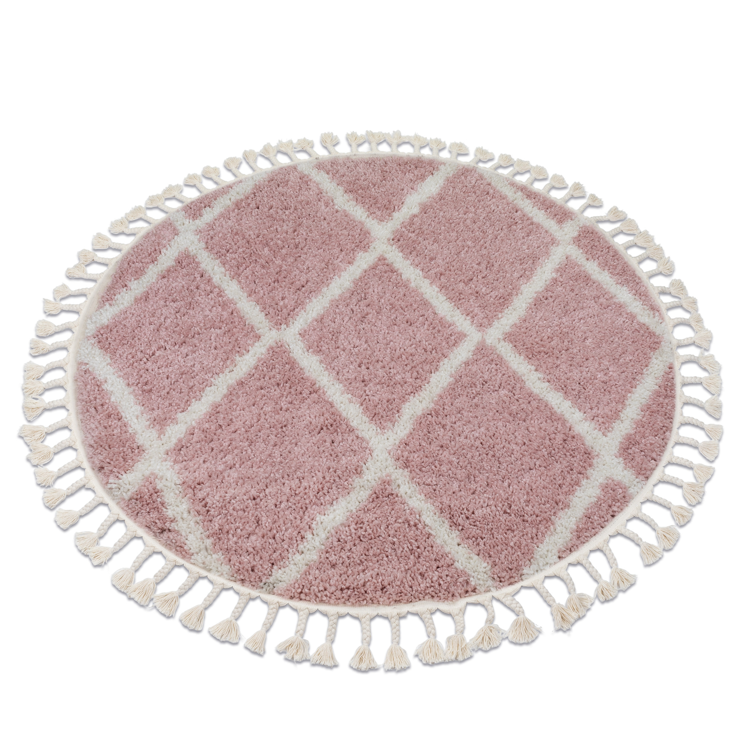 Dywan BERBER TROIK A0010 różowy / biały Frędzle berberyjski koło 120 cm