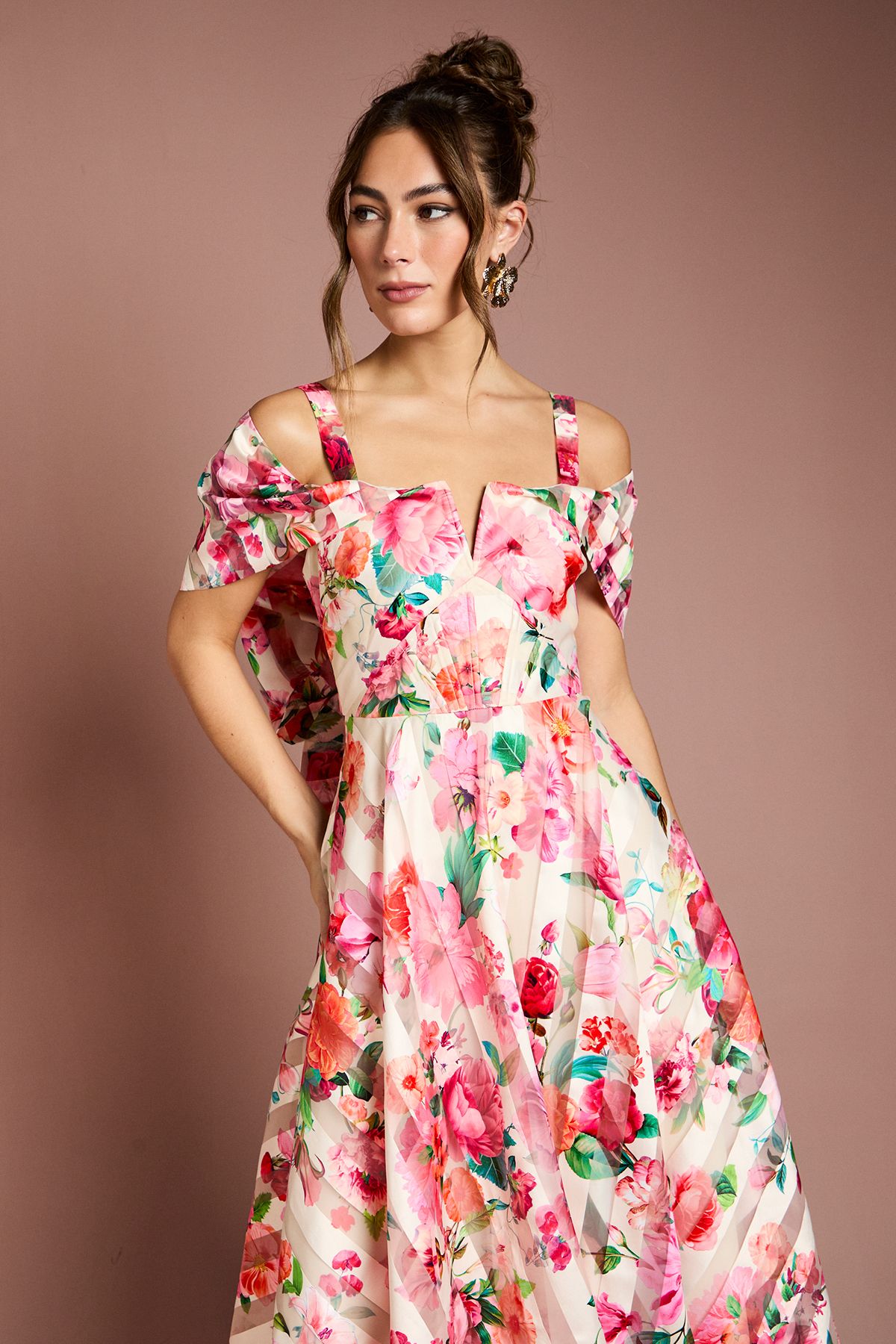 Coast Printed Organza Bardot Midi Dress