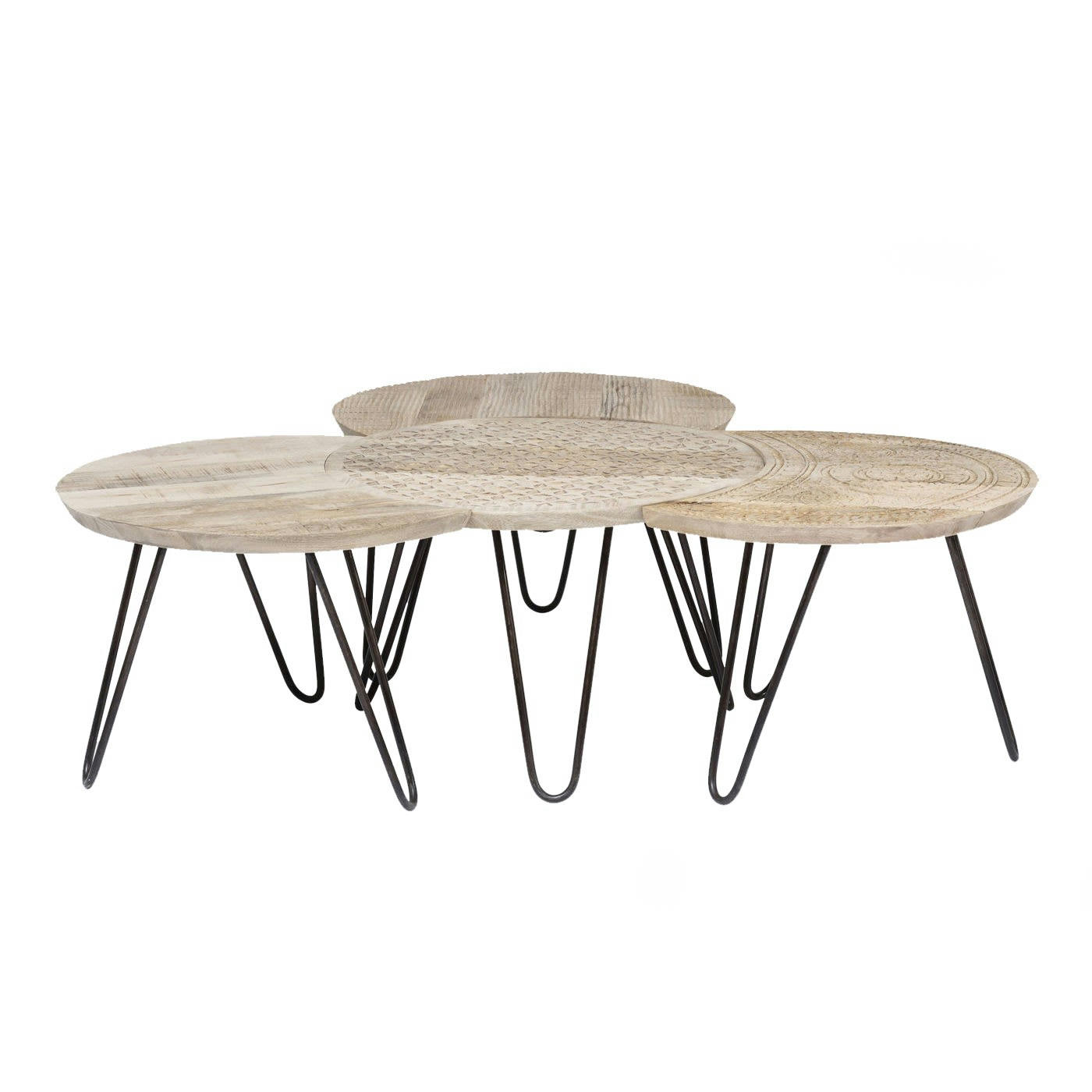 PURO - 4 tables basses en manguier massif sculpté