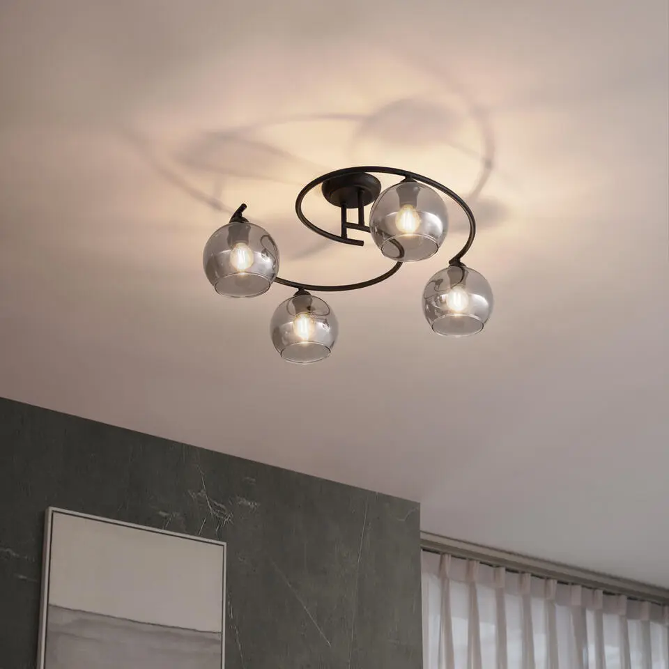 Qazqa plafondlamp alanis zwart e14