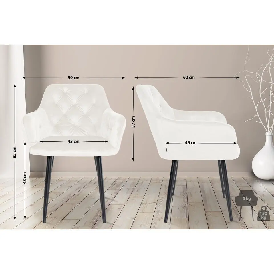 CLP Set van 2 Eetkamerstoel Stanley zwart Frame - Fluweel - creme