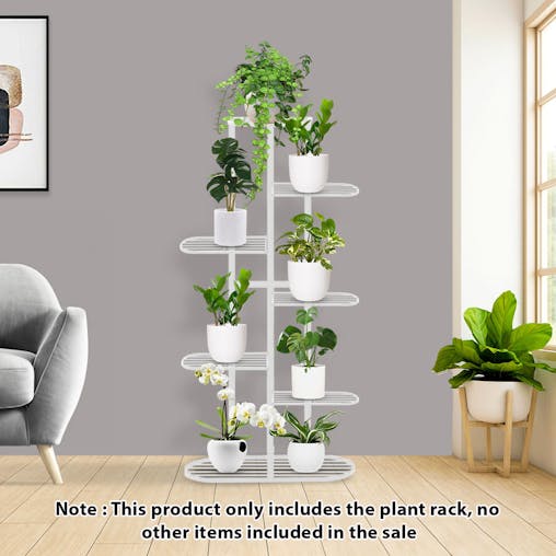 SOGA 7 Tier 8 Pots White Metal Plant Rack Flowerpot Storage Display Stand Holder Home Garden Decor