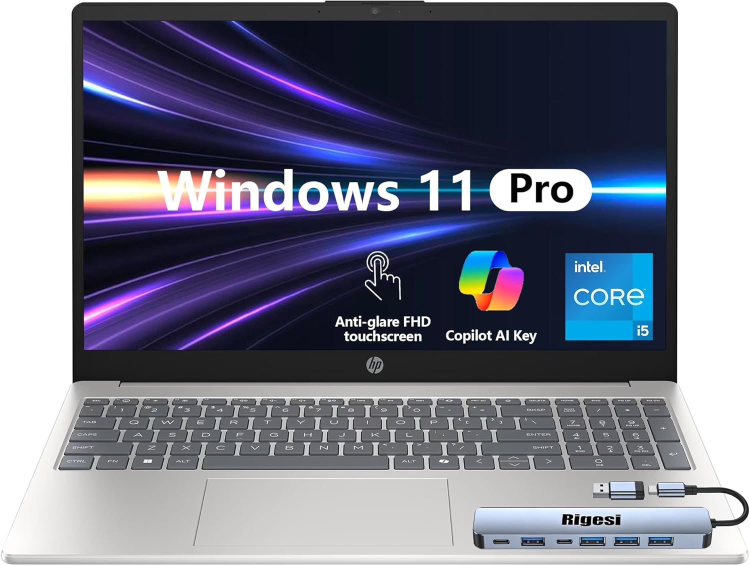 HP 15.6 FHD Touch Laptop  Intel i5  16GB RAM  512GB SSD  Windows 11 Pro  Wi-Fi 6  Flagship Business Laptop Bundle with Docking Station – Natural Silver