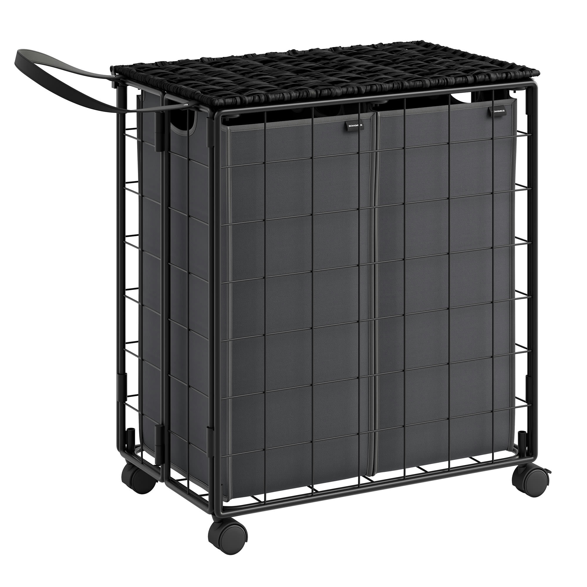 - Panier à linge acier tissu oxford noir d'encre et gris ardoise