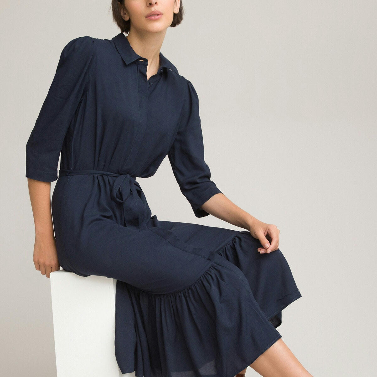 Robe-chemise longue, base volantée