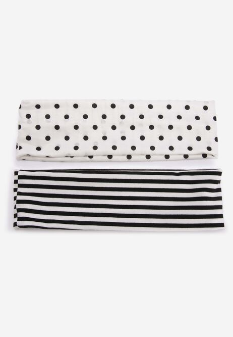 Womens 2pk Black Spot & Stripe Jersey Headbands