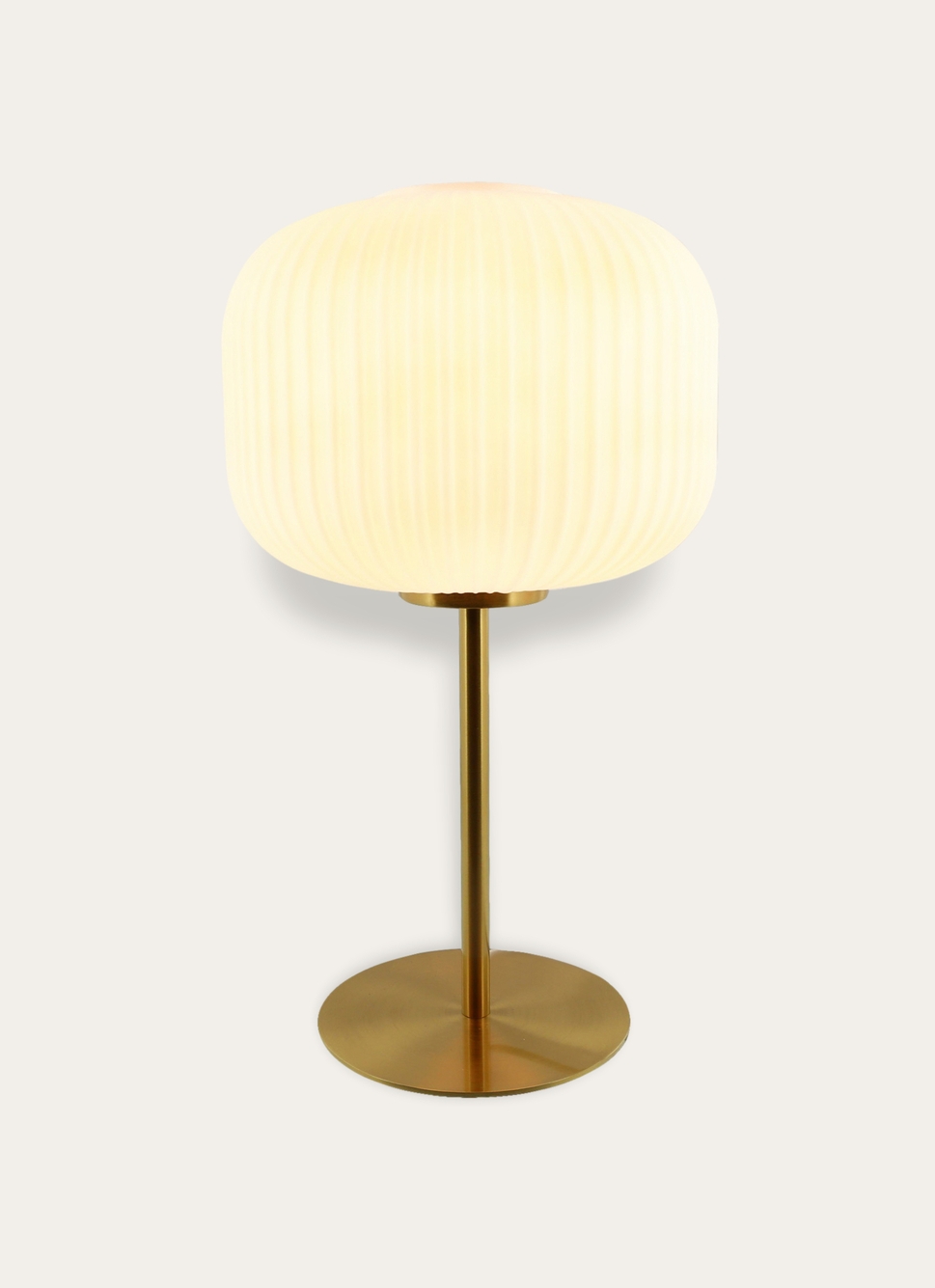LAMPE à POSER EN VERRE STRIÉ ET MÉTAL DORÉ DORÉ / BLANC