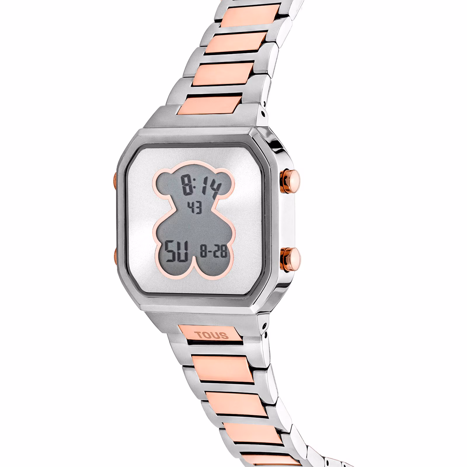 Reloj digital con brazalete de acero SS y acero IPRG rosado D-BEAR