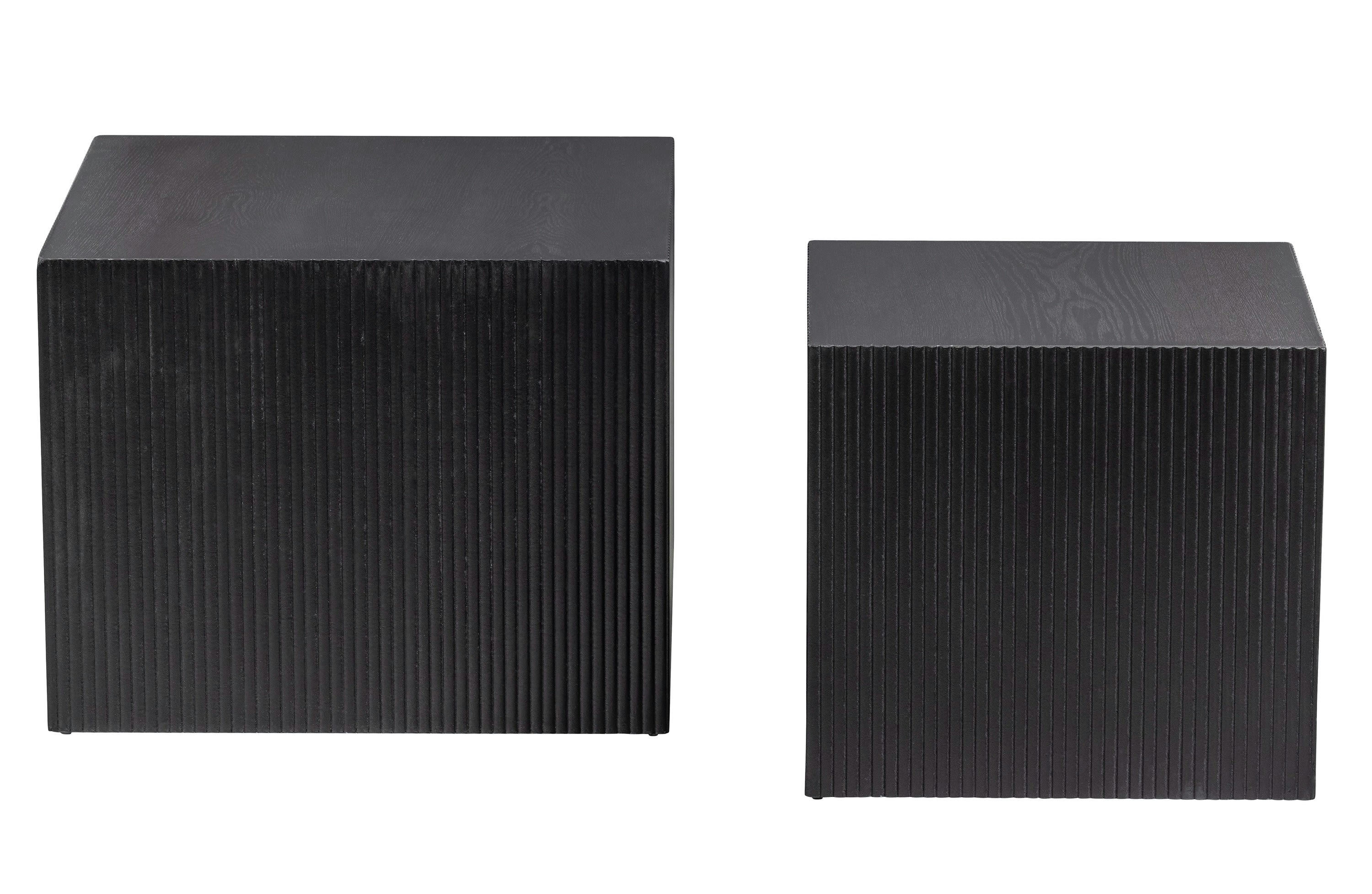 SANNE - Lot de 2 tables basses en bois avec laque noir