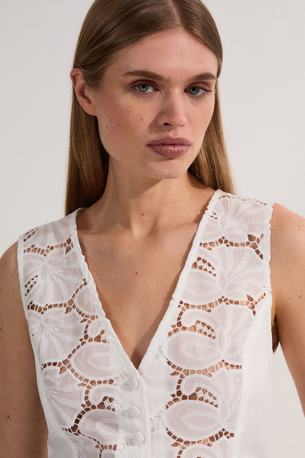 KarenMillen Tall Cotton Cutwork Woven Waistcoat
