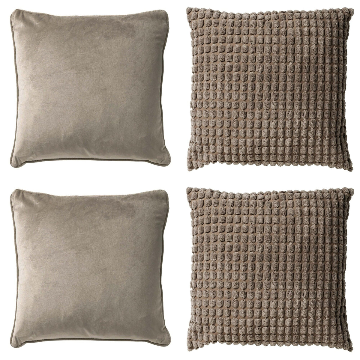 KUSSENSET - 4-delig - Texture Harmony - 45x45 cm - inclusief binnenkussens - taupe