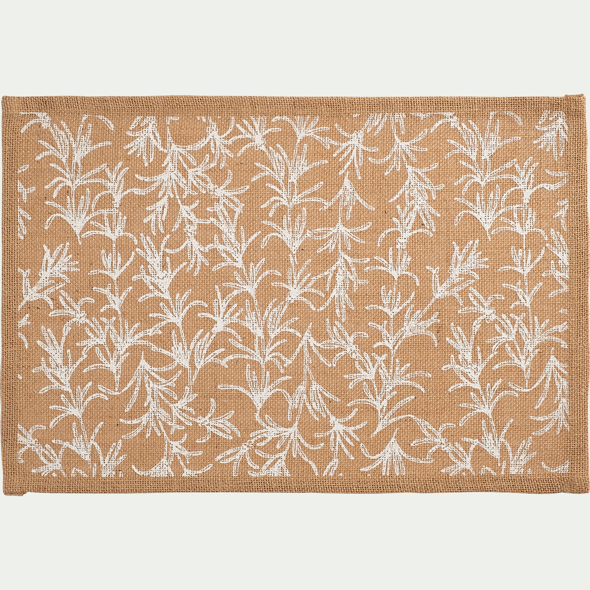 UZES - Lot de 4 sets de table motif romarin en jute 30x45cm - naturel
