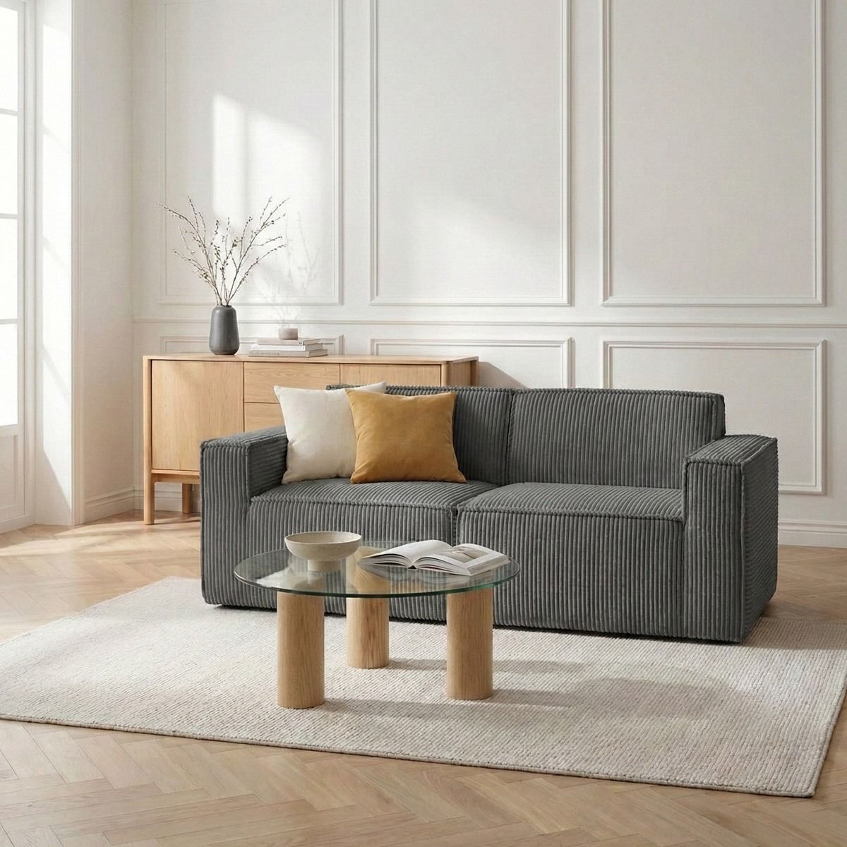 Sofa modułowa LYKKE 2-osobowa ciemnoszara piankowa sztruksowa 190x88x73 cm