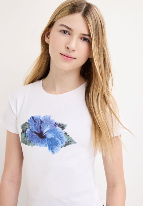 Older Girls White Flower Print Top