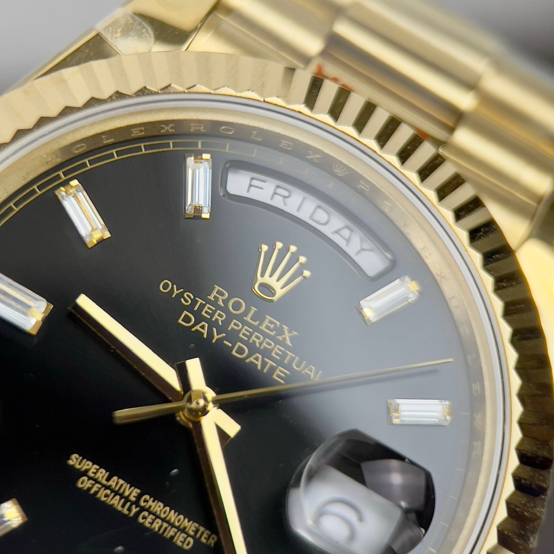 Rolex Day-Date 228238 YG Plated Black Dial CZ Diamonds 40mm Super Clone