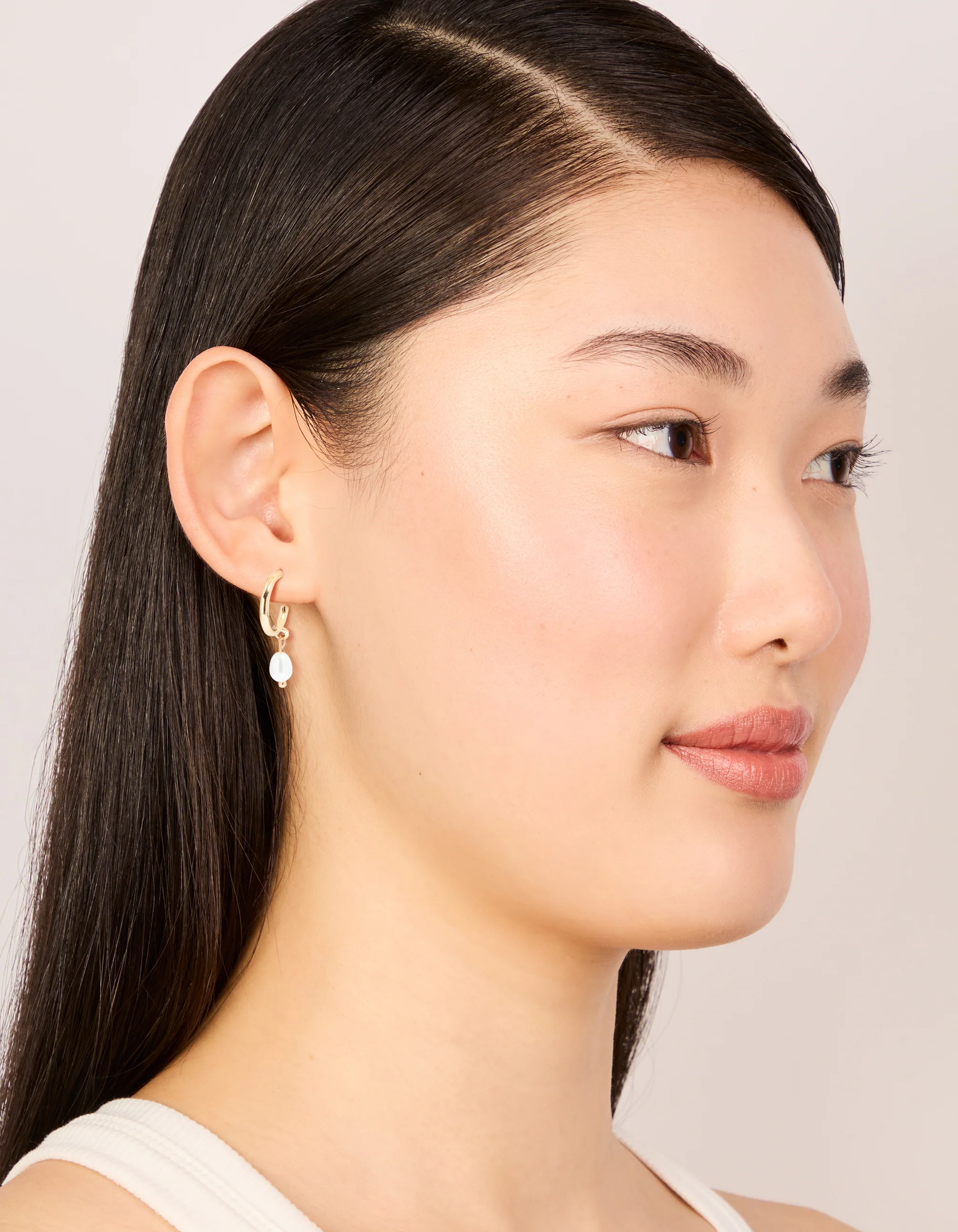 Gold Pearl Drop Huggie Earrings
