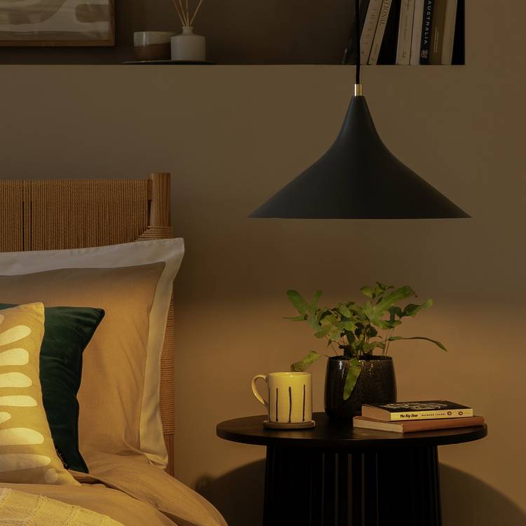 Habitat Spun Cone Metal Pendant Light- Black