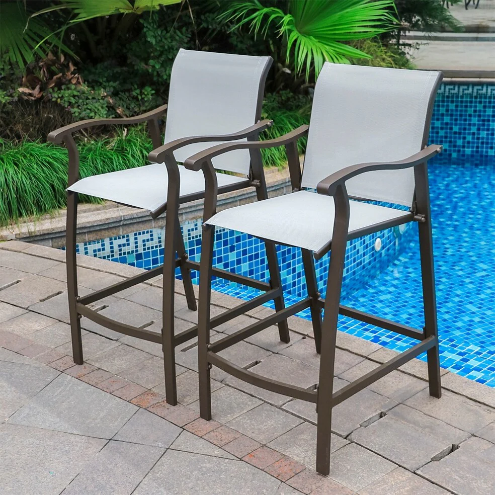 Classic Outdoor Patio Aluminum Counter Bar Height Stools (Set of 2) - 21.85W x 25D x 39.76H
