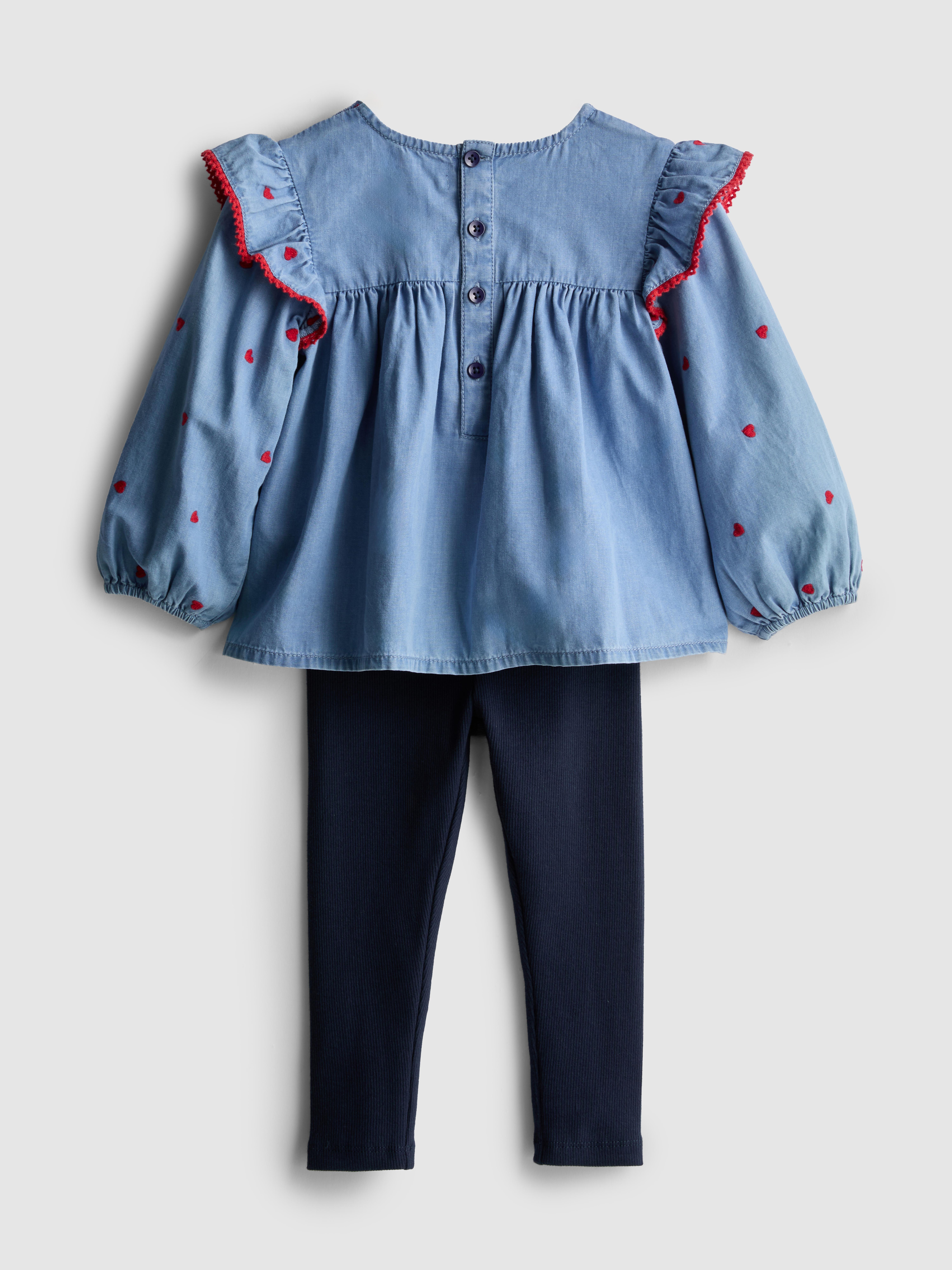 0-36mths | Chambray Embroidered Blouse and Leggings Set