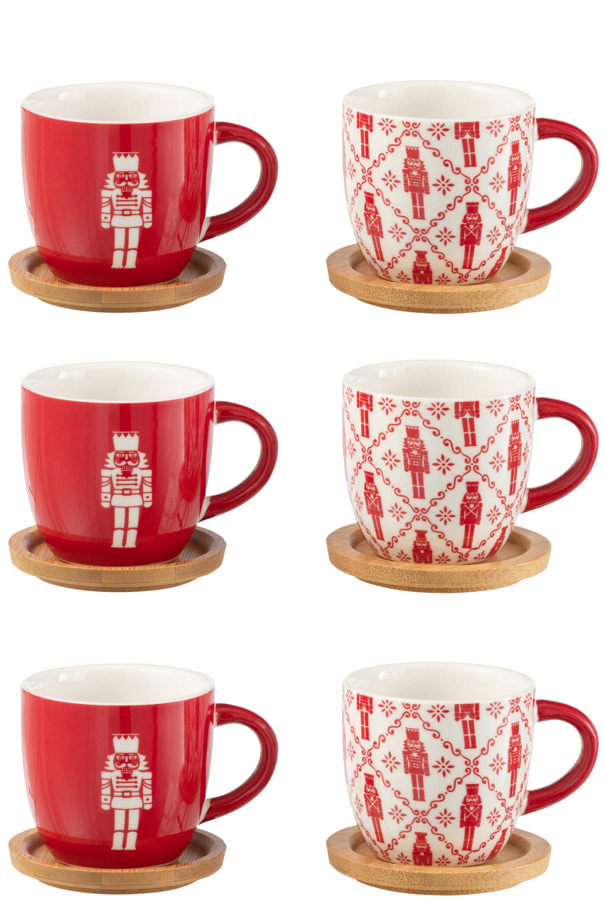 J-Line koffietas   schoteltje Notenkraker - bambou/keramiek - rood - giftbox van 6