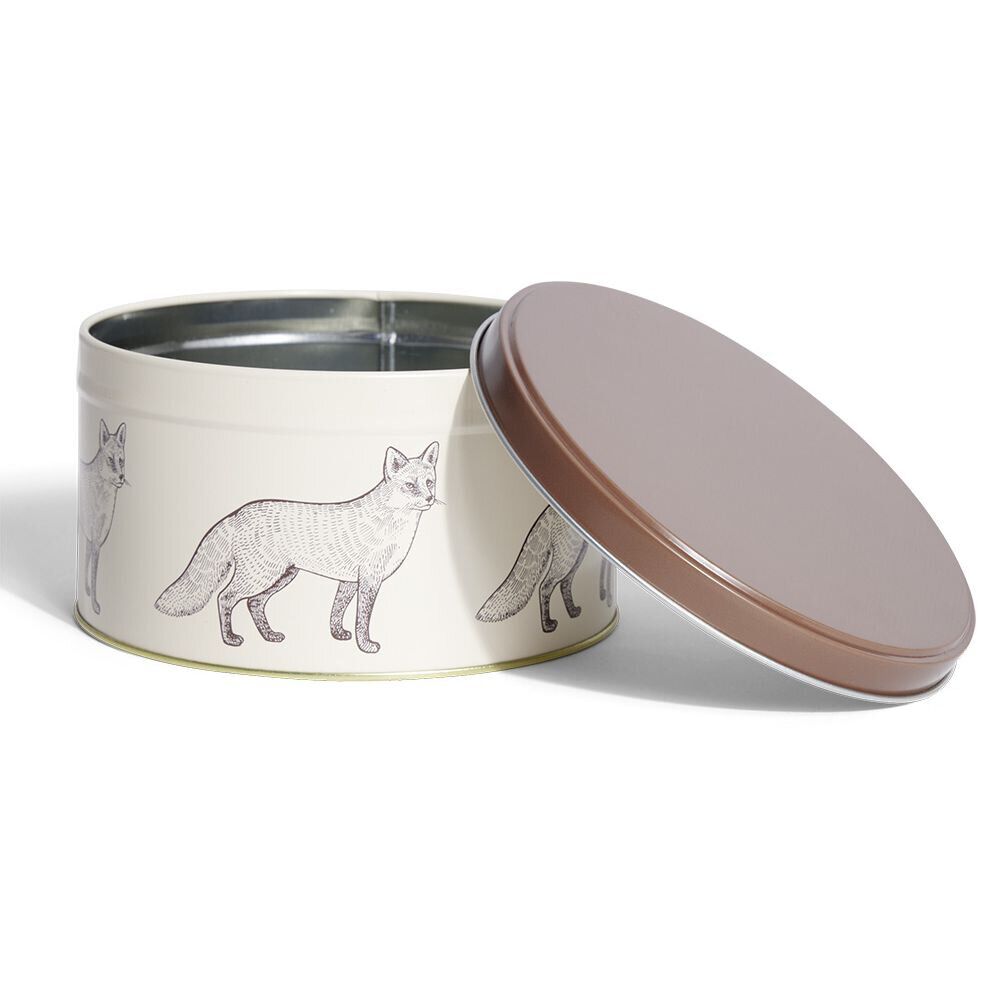 BoÎte ronde en métal Ø13,5cm motif renard marron