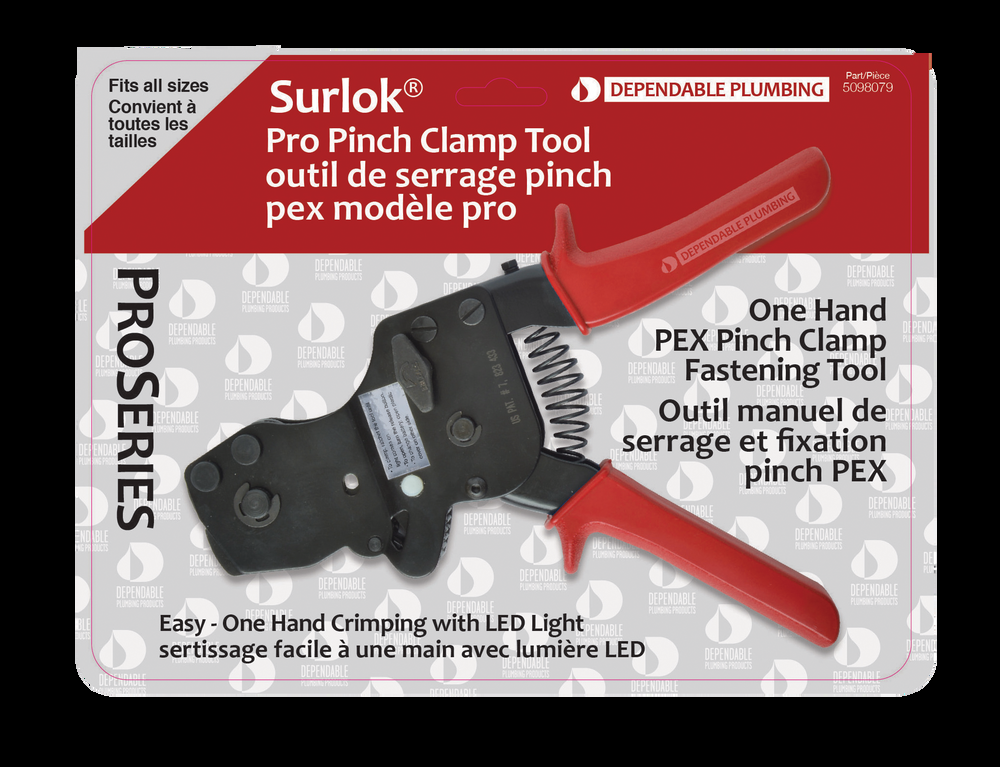 Surlok Pro One Hand PEX Pinch Clamp Tool with LED Light, Fits All Sizes