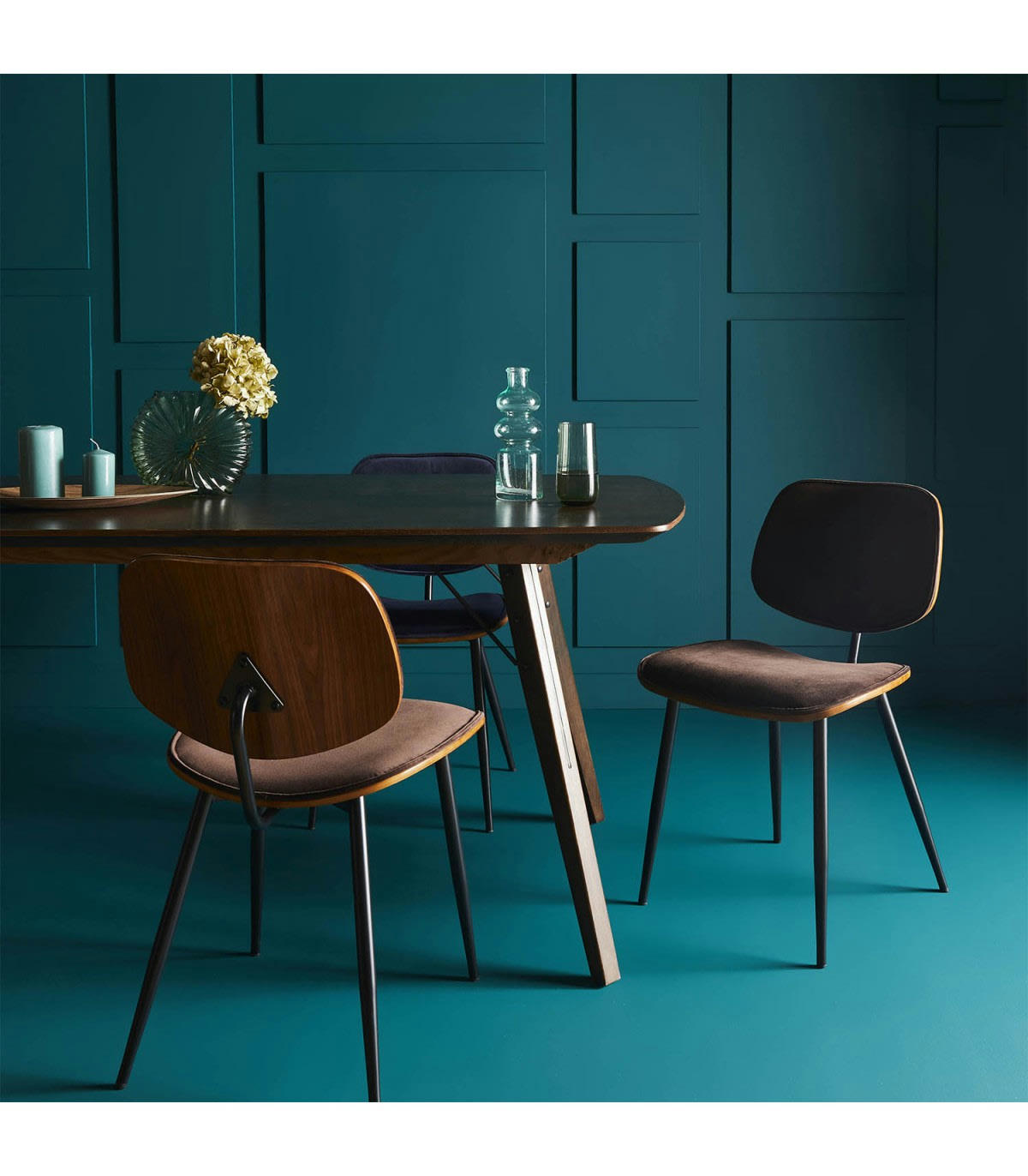 OLYMPIA - Lot de 2 Chaises en velours avec finition bois