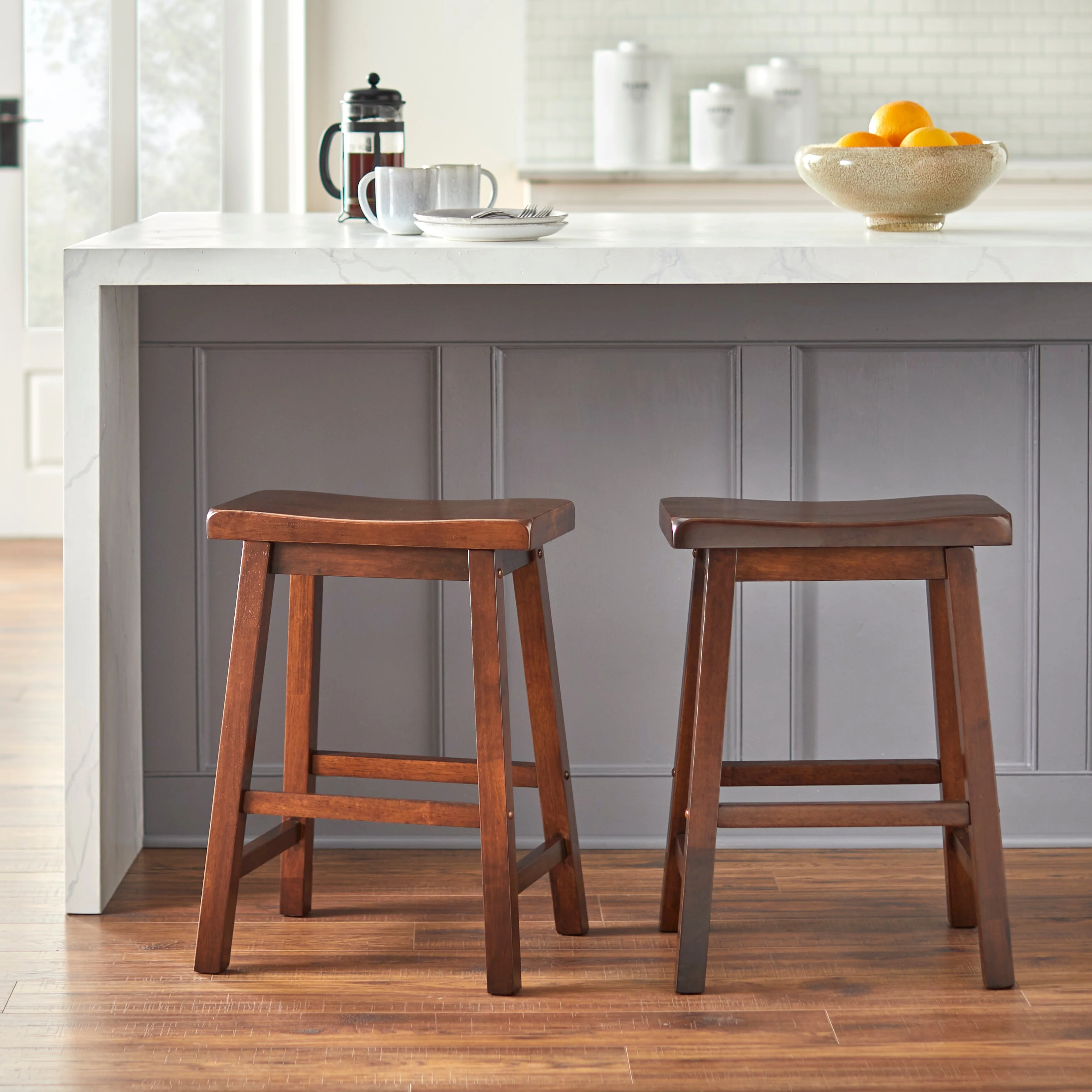 Simple Living Belfast Solid Wood 29-inch Bar Height Saddle Stool (Set of 2)