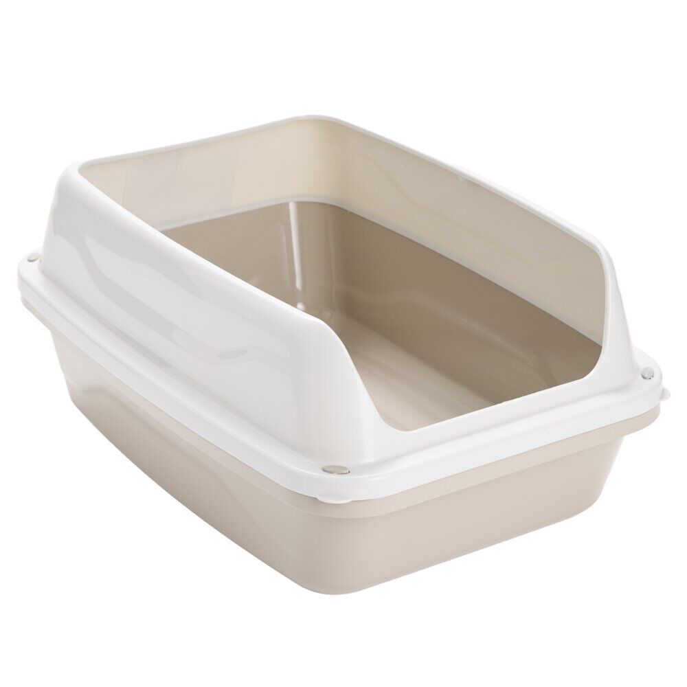 Bac à litière avec système de nettoyage plastique beige et blanc 56x40xH25cm
