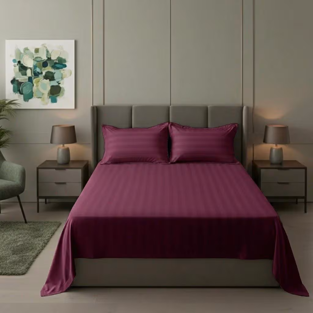 Luxury Cotton Sateen Striped Bedding Set | Hotel-Style Soft Sheets & Pillow Covers