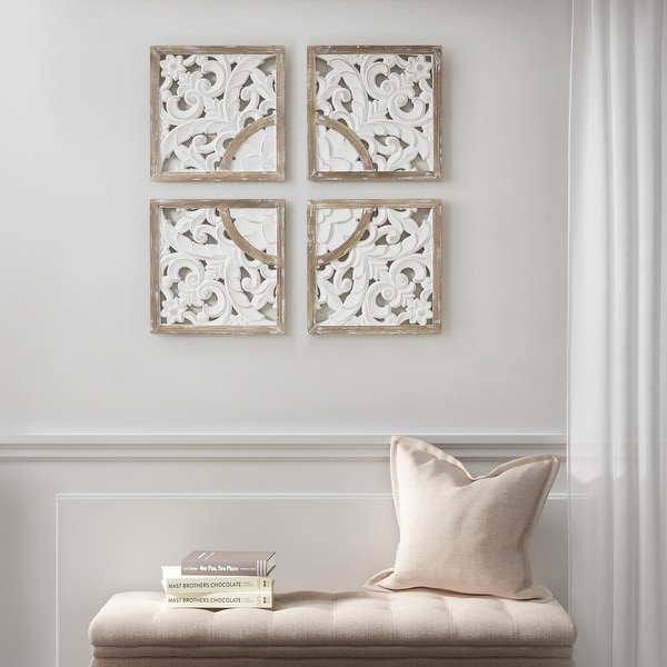 Madison Park Arwen Two-tone Medallion Carved Wood 4-piece Wall Decor Set