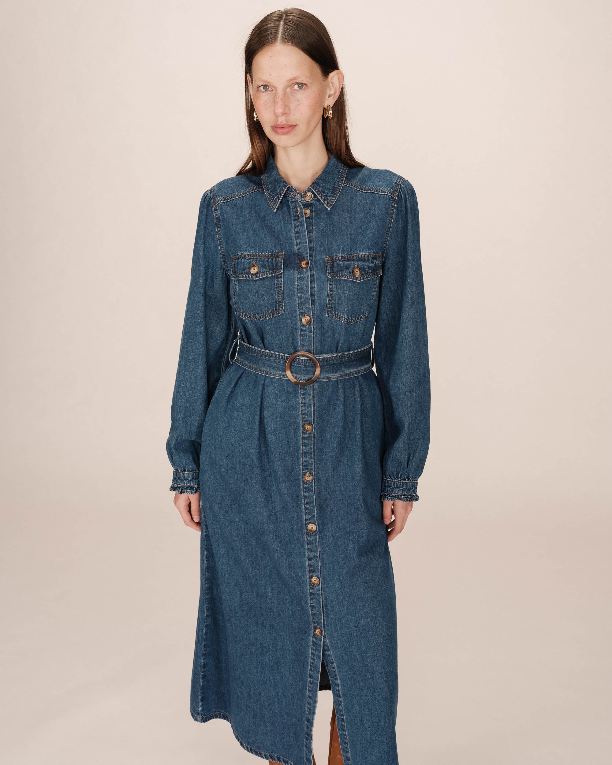 Robe longue chemise medium blue Shanie