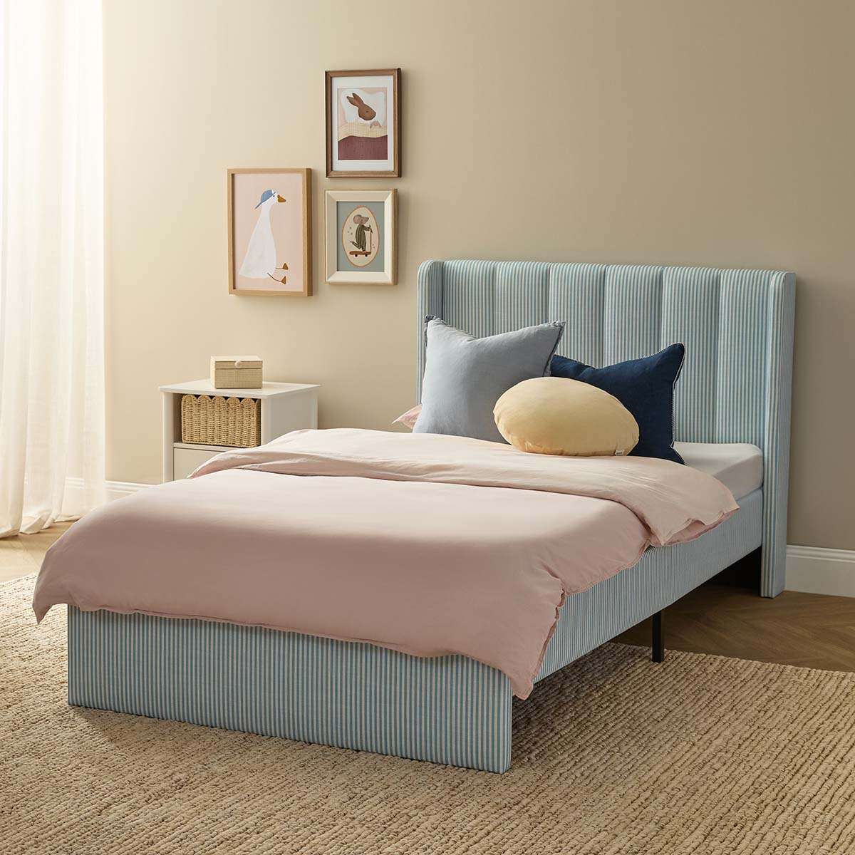 Quinn King Single Bed + Mattress Bundle - Blue Stripe