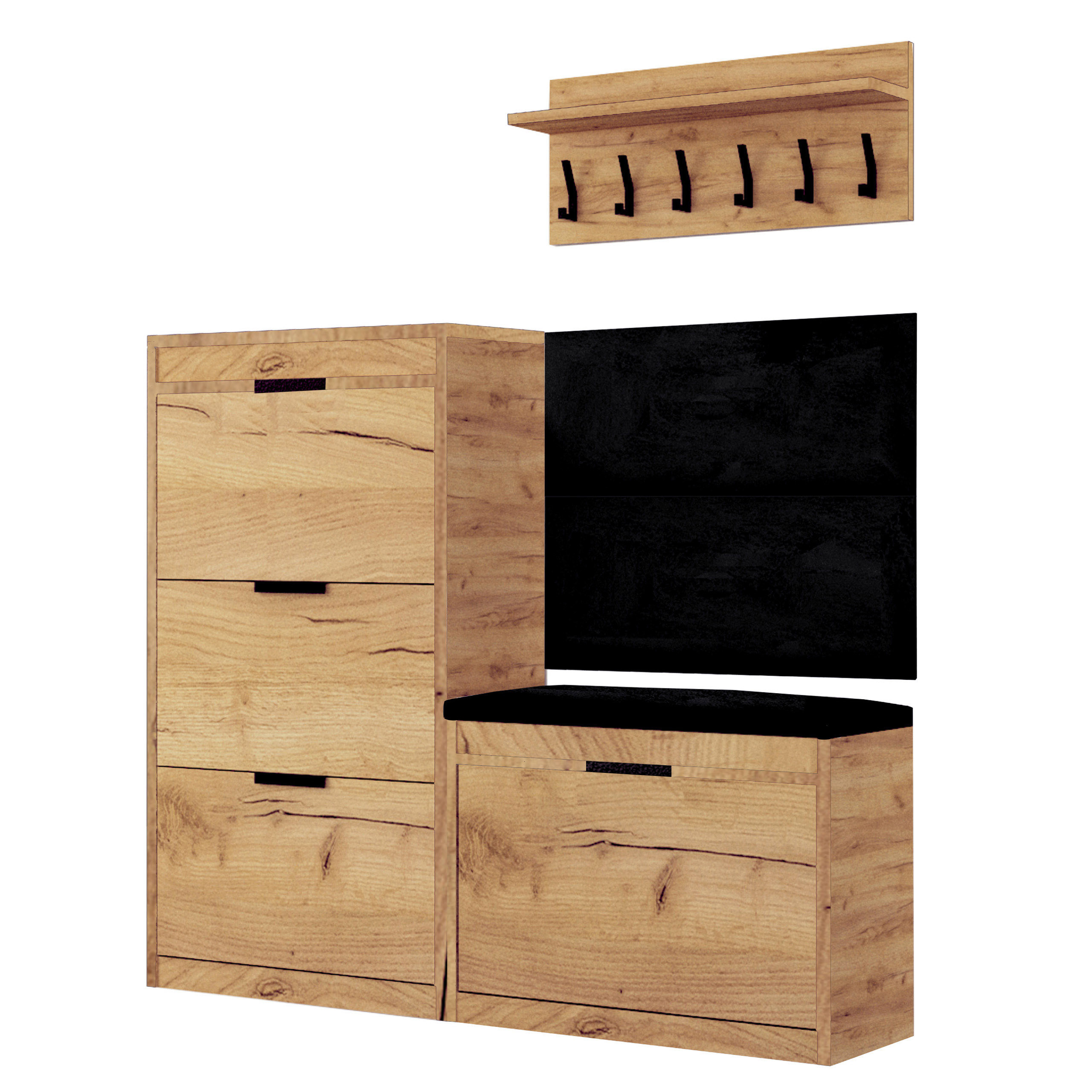 Zestaw Do Przedpokoju 13Wa112P Dąb Craft Złoty/Czarny/K 129X28X- Cm Welur