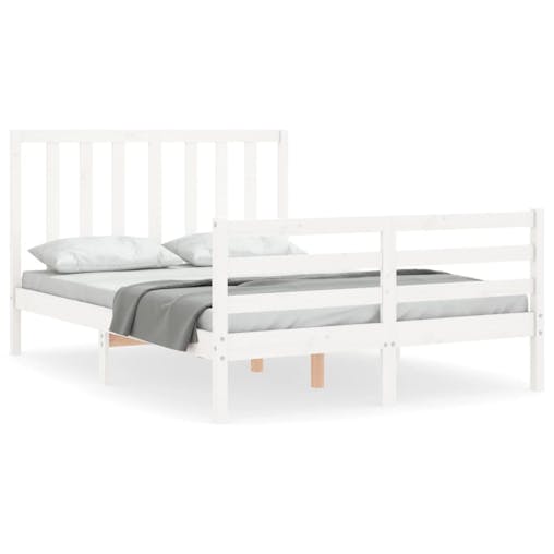 NNEVL Bed Frame with Headboard White 137x187 cm Double Solid Wood