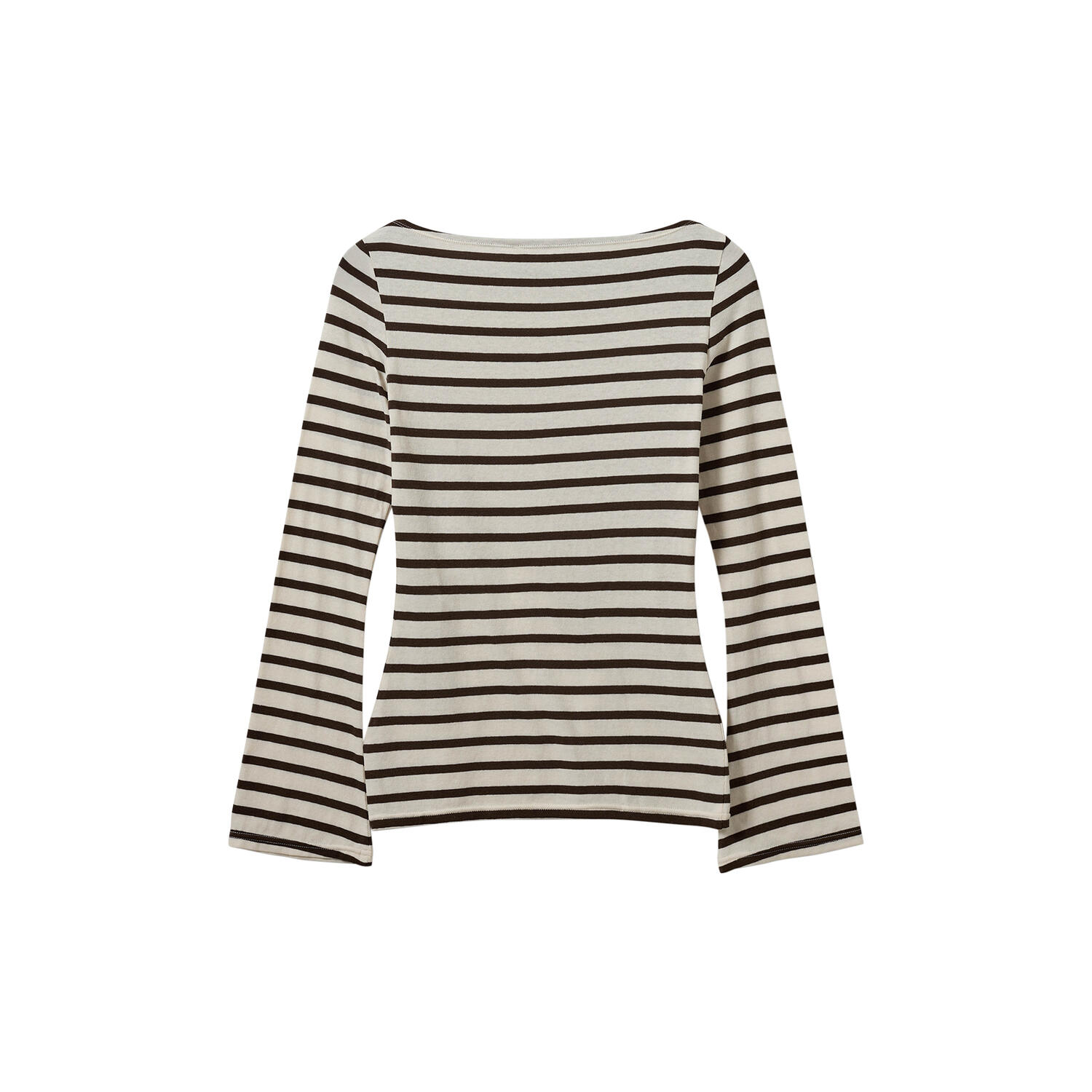 CECESW BOAT-NECK LONG-SLEEVE T-SHIRT, brown striped