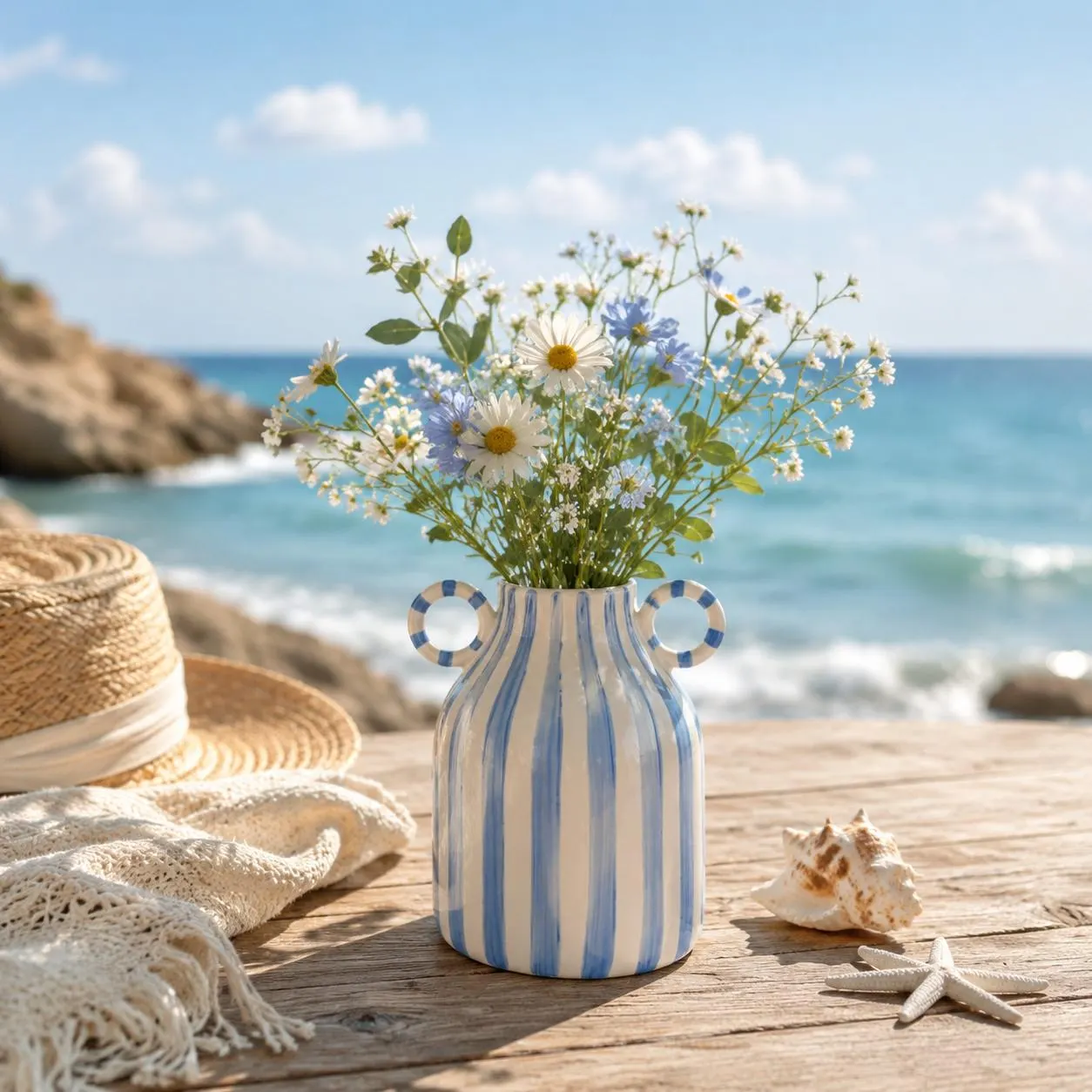 Personalized Engraved Striped Ceramic Vase with Handles,Boho Flower Vase,Farmhouse table,Cottagecore Home Floral Decor,New Home,Anniversary